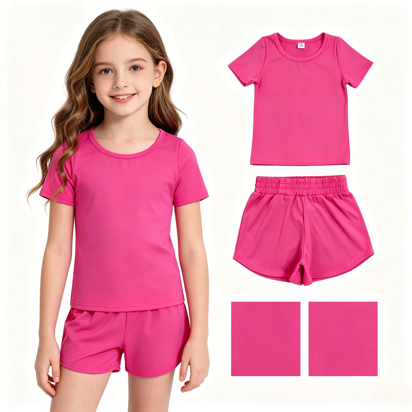 Toddler Girl Hot Pink 2 Piece Outfit, Top & Running Shorts Set for Kids