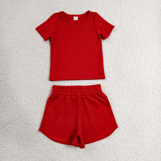 Toddler Girl Red 2 Piece Outfit, Top & Running Shorts Set for Kids