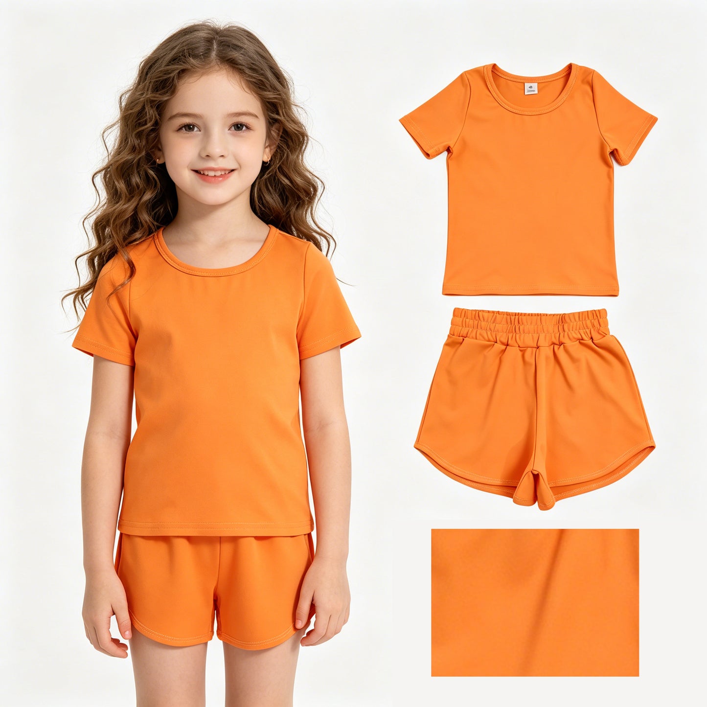 Toddler Girl Orange 2 Piece Outfit, Top & Running Shorts Set for Kids