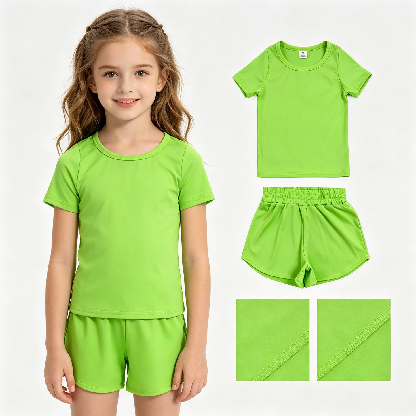 Toddler Girl Gren 2 Piece Outfit, Top & Running Shorts Set for Kids