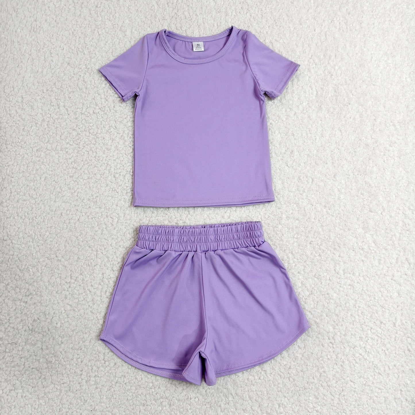 Toddler Girl Purple 2 Piece Outfit, Top & Running Shorts Set for Kids