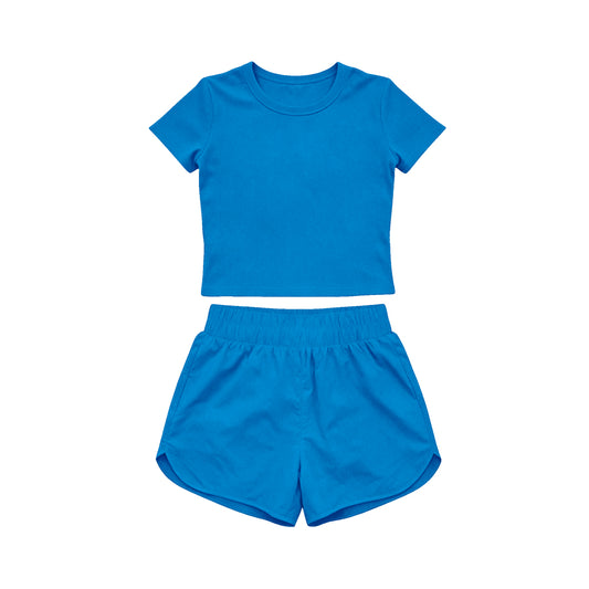 4.15 Toddler Girls Hot Blue Casual Two Piece Set, Top & Elastic Waist Shorts for Summer Preorder