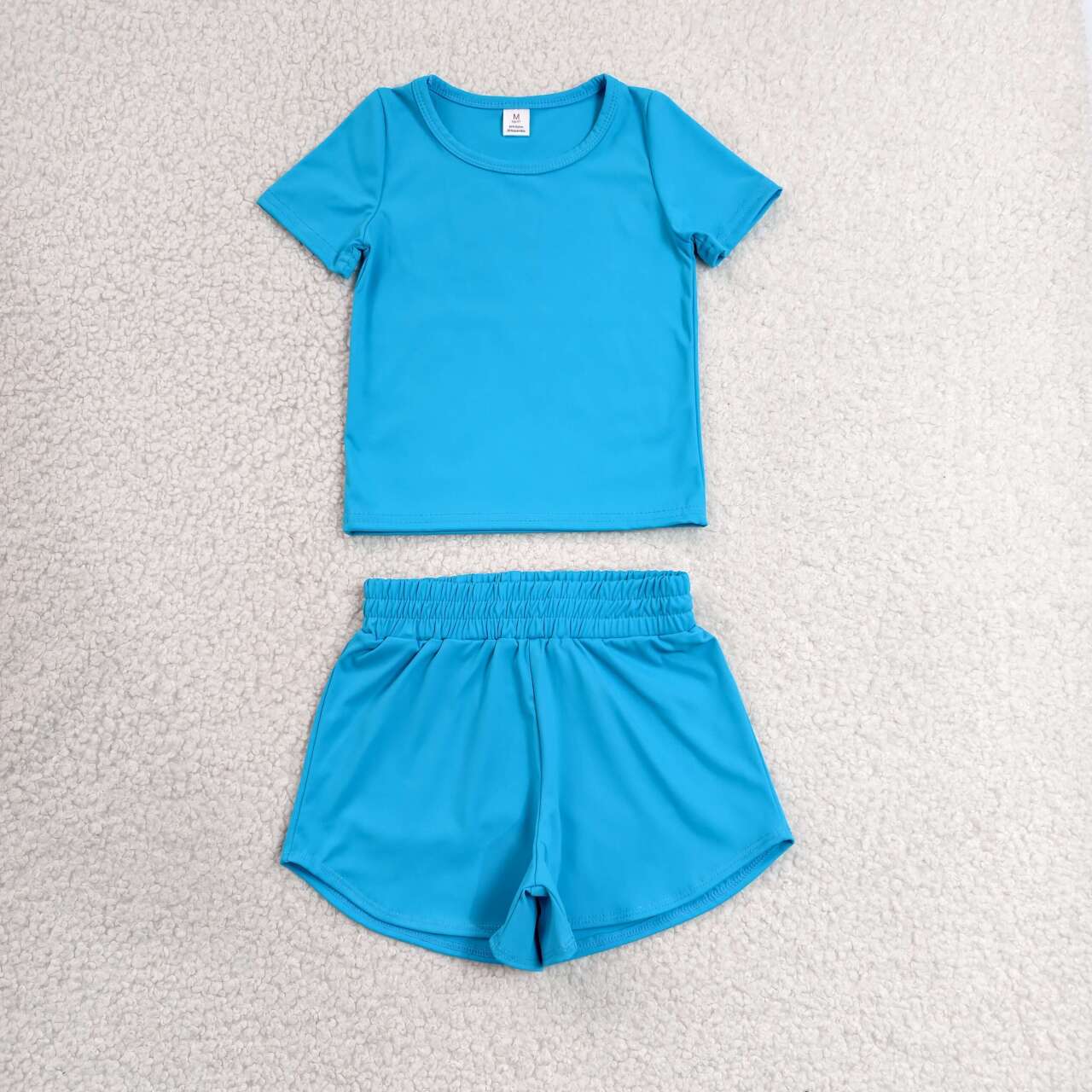 Toddler Girls Hot Blue Casual Two Piece Set, Top & Elastic Waist Shorts for Summer