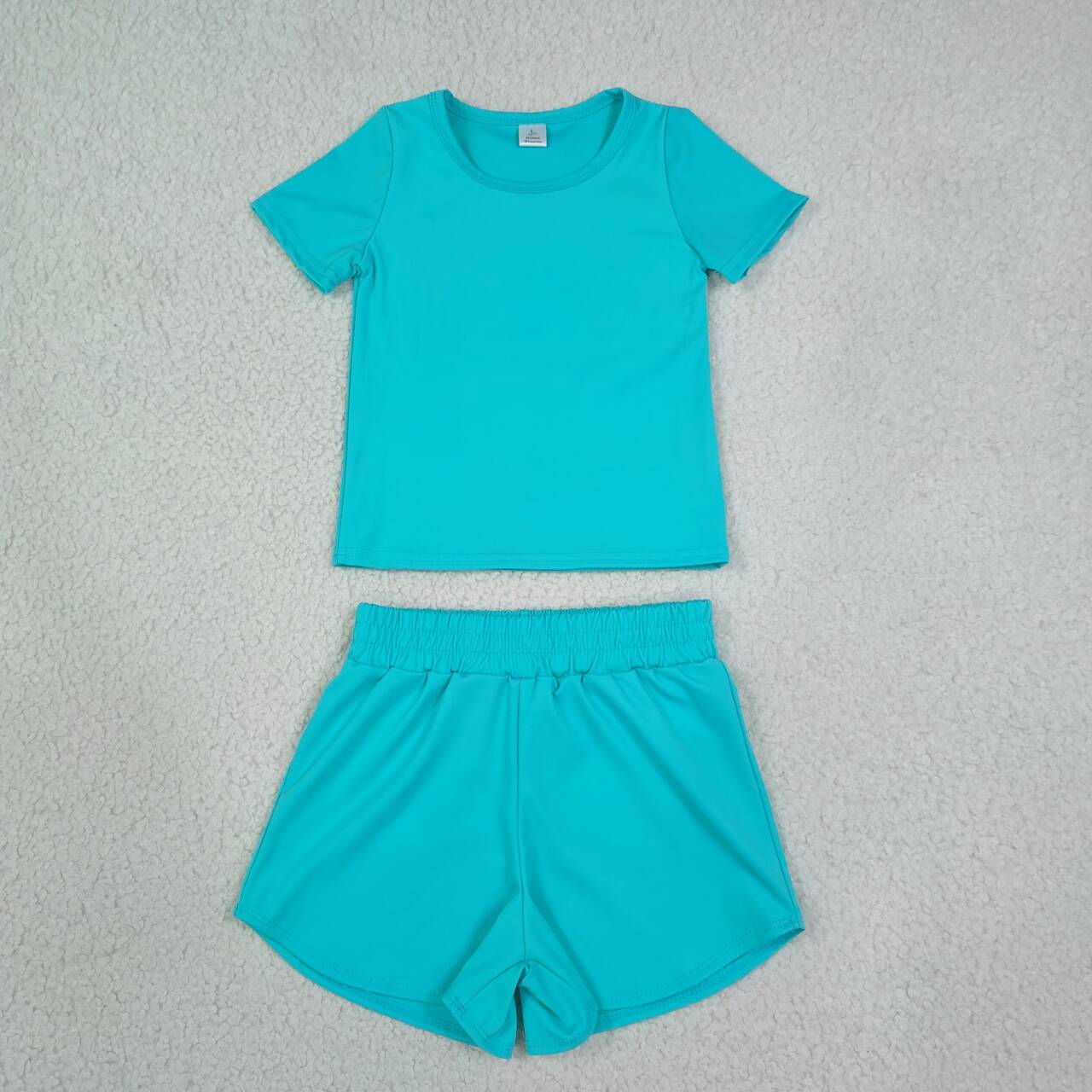 GSSO3771 Blue Color Short Sleeve Top Shorts Girls Summer Yoga Clothes Set