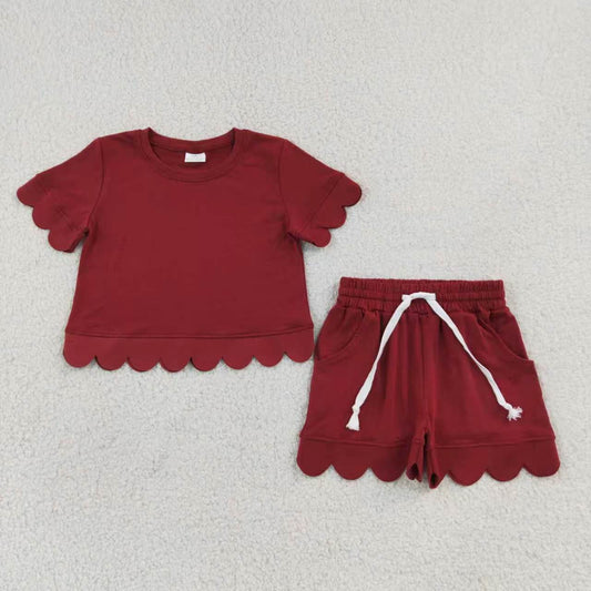 11 Colors Sibling Baby Girls Solid Color Short Sleeve Shirt Top Scalloped Shorts Outfit