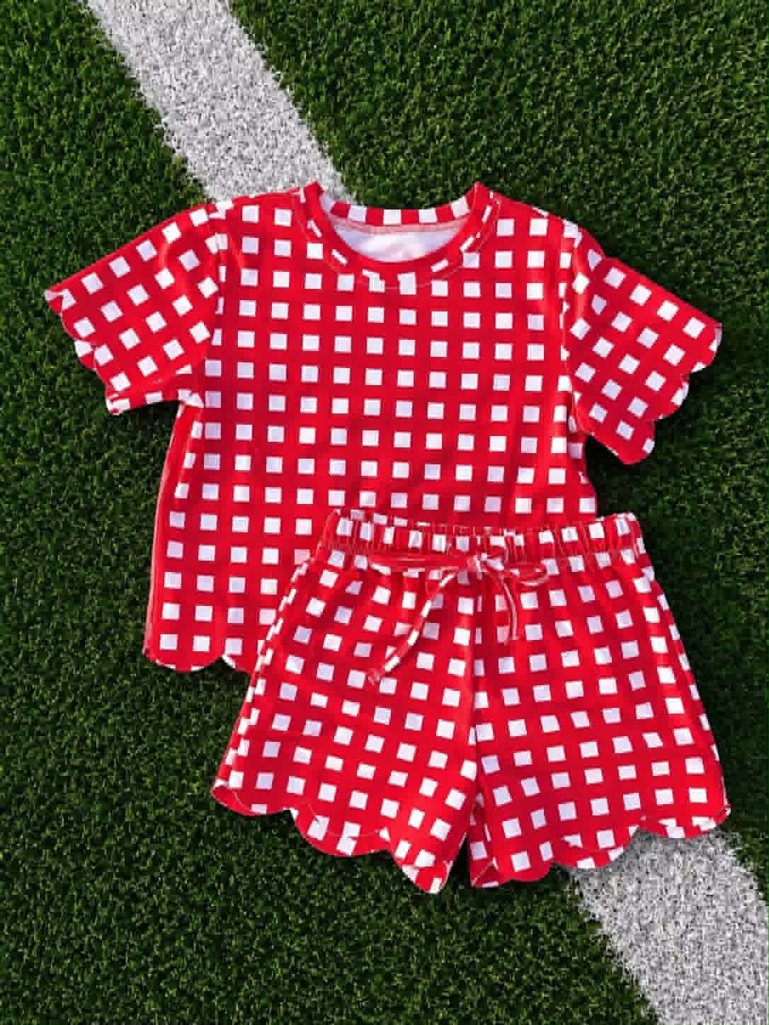 7.6 Preorder Kids Girls Red Gingham Scalloped Se