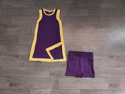 7.11 GSSO3844 Preorder Kids Girls Light Purple Sleeveless Active Dress +Shorts