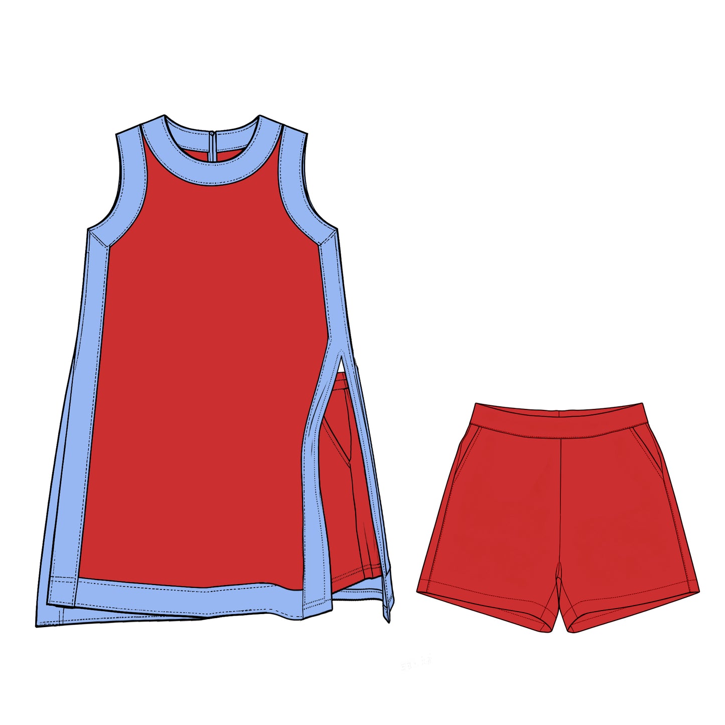 7.11 Preorder Kids Girls Red Blue Sleeveless Active Dress +Shorts
