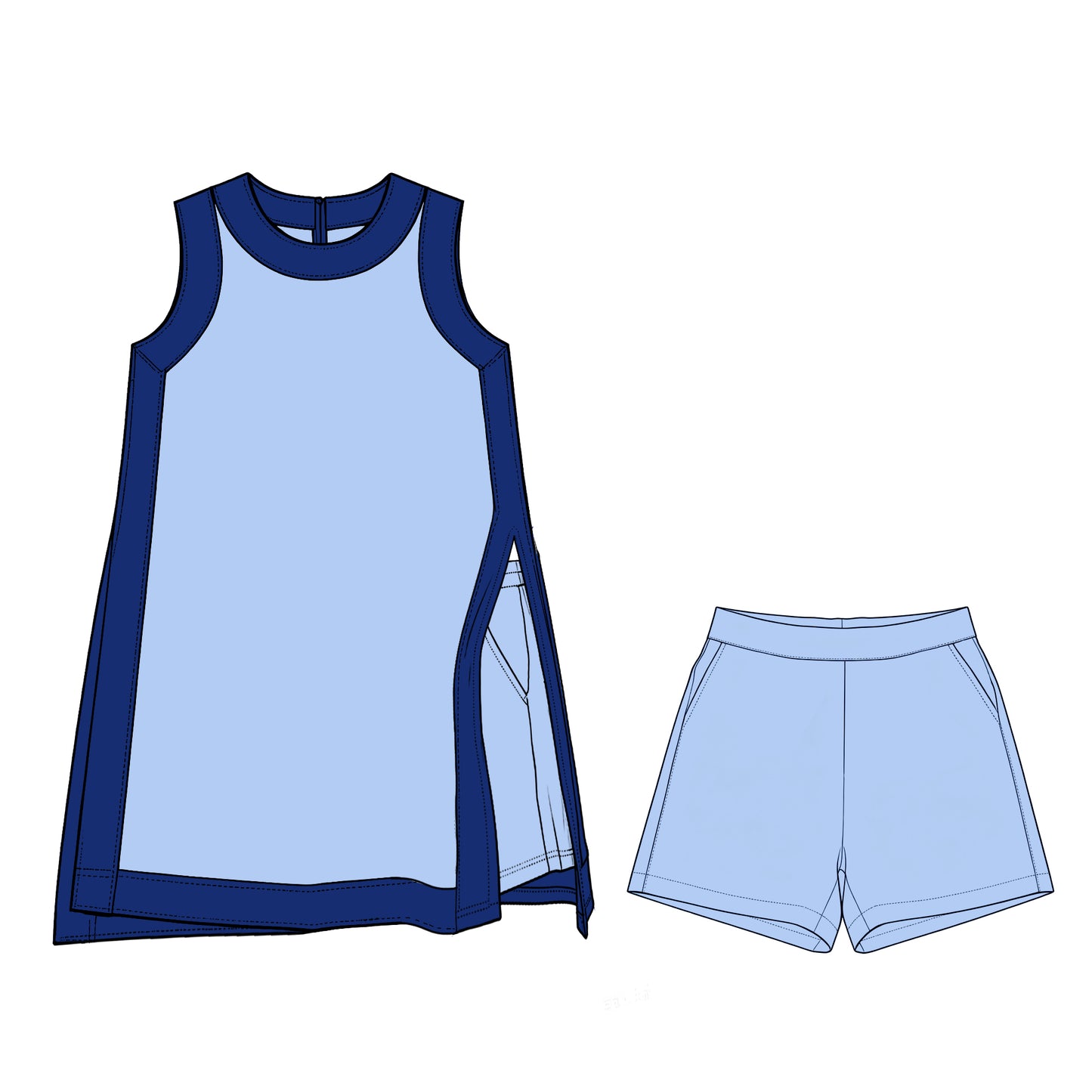 7.11 Preorder Kids Girls Light Blue Sleeveless Active Dress +Shorts )