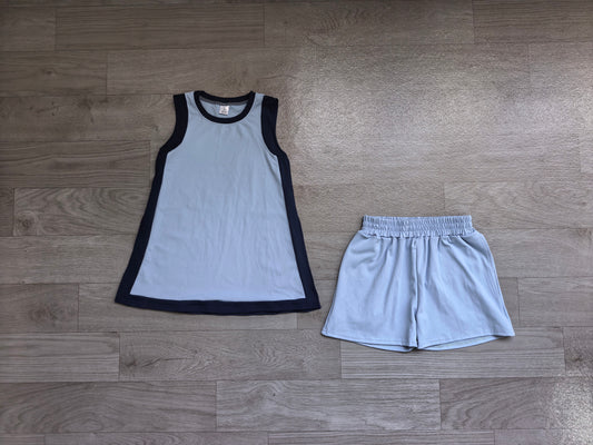 GSSO3847 Preorder Kids Girls Light Blue Sleeveless Active Dress +Shorts )