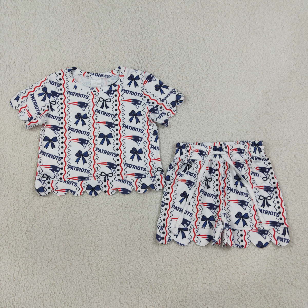 Sibling Baby Girls Sport Team Short Sleeve with Scalloped Shorts Outfit