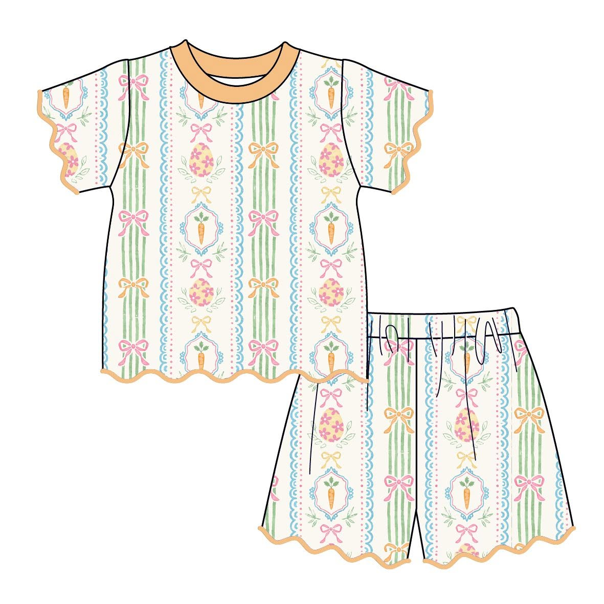 10.28 GSSO3879 Preorder Kids Girls Easter Egg Carrot Bow Scalloped Shorts Outfit
