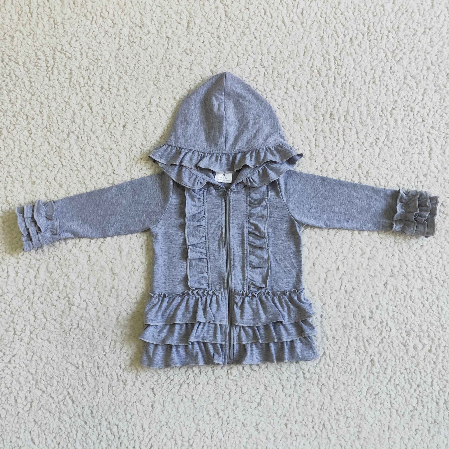 Girls hooded ruffles jackets gray GT0015