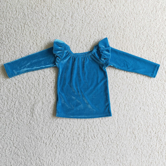 GLP0338 Blue Velvet Top Stripes Jeans Girls Clothes Set