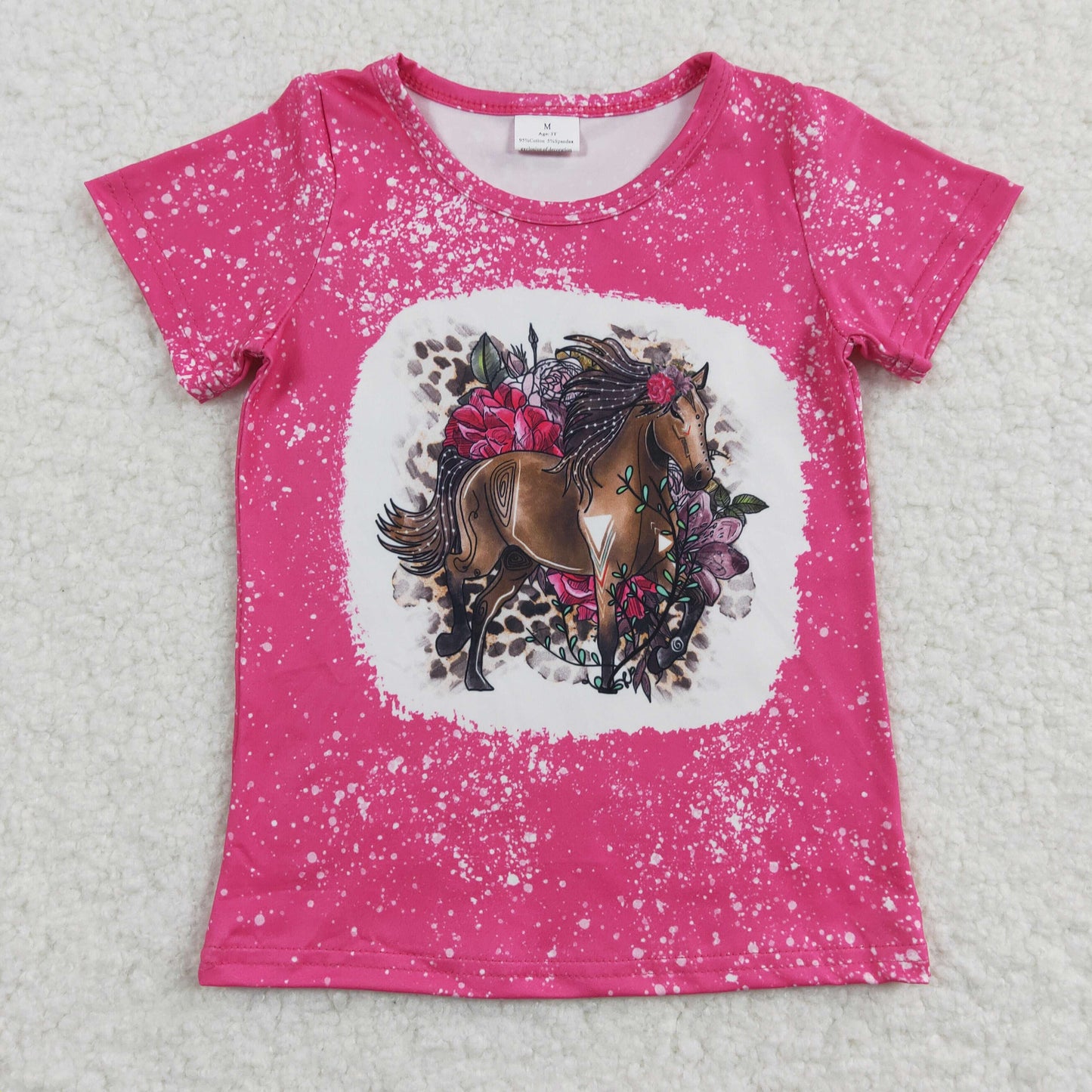 Girls hot pink horses print top GT0122