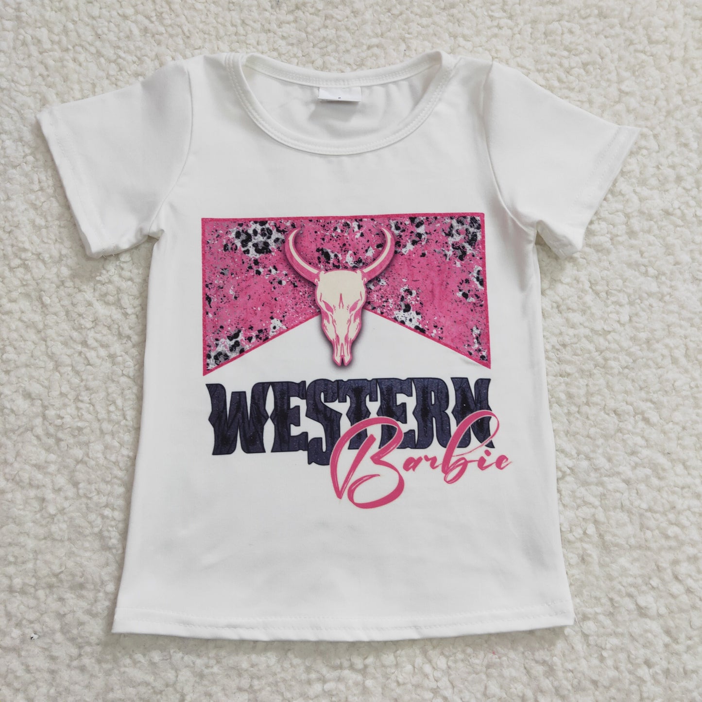 Girls western pink cow skull print top GT0134