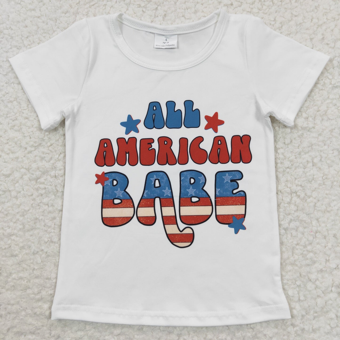 GT0179 ALL AMERICAN BABE Stars Print Kids 4th of July Tee Shirts Top