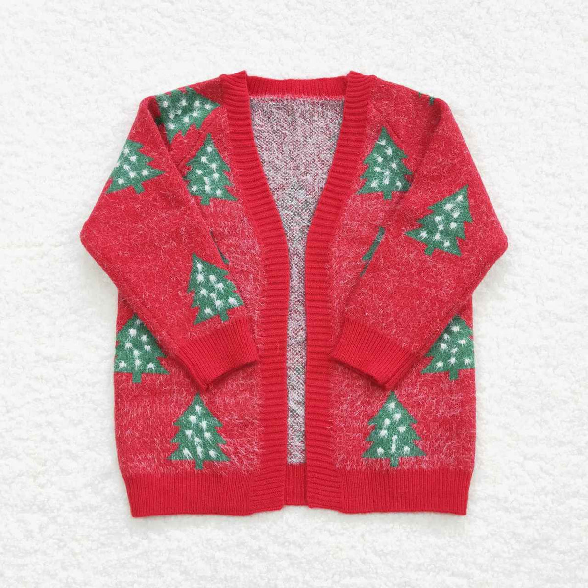 GT0356 Tree Red Girls Christmas Long Sleeve Sweaters Cardigans