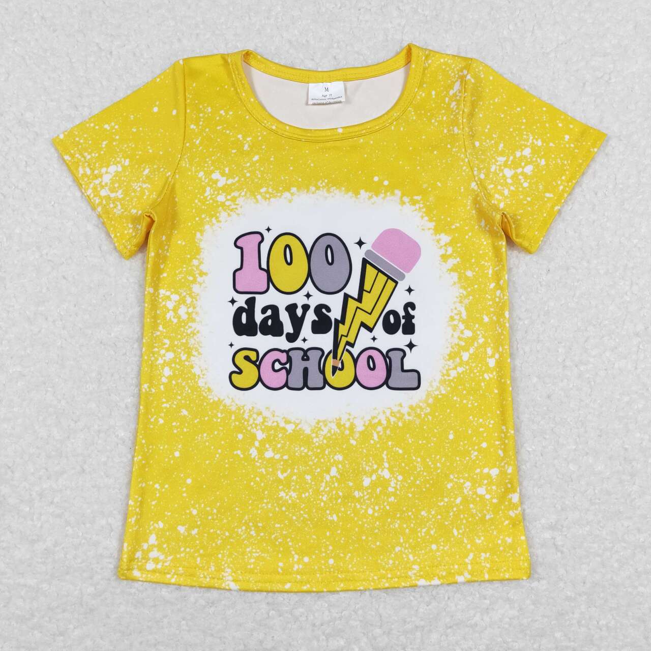 GT0387 100 Days of School Pen Yellow Print Kids Back to School Tee Shirts Top
