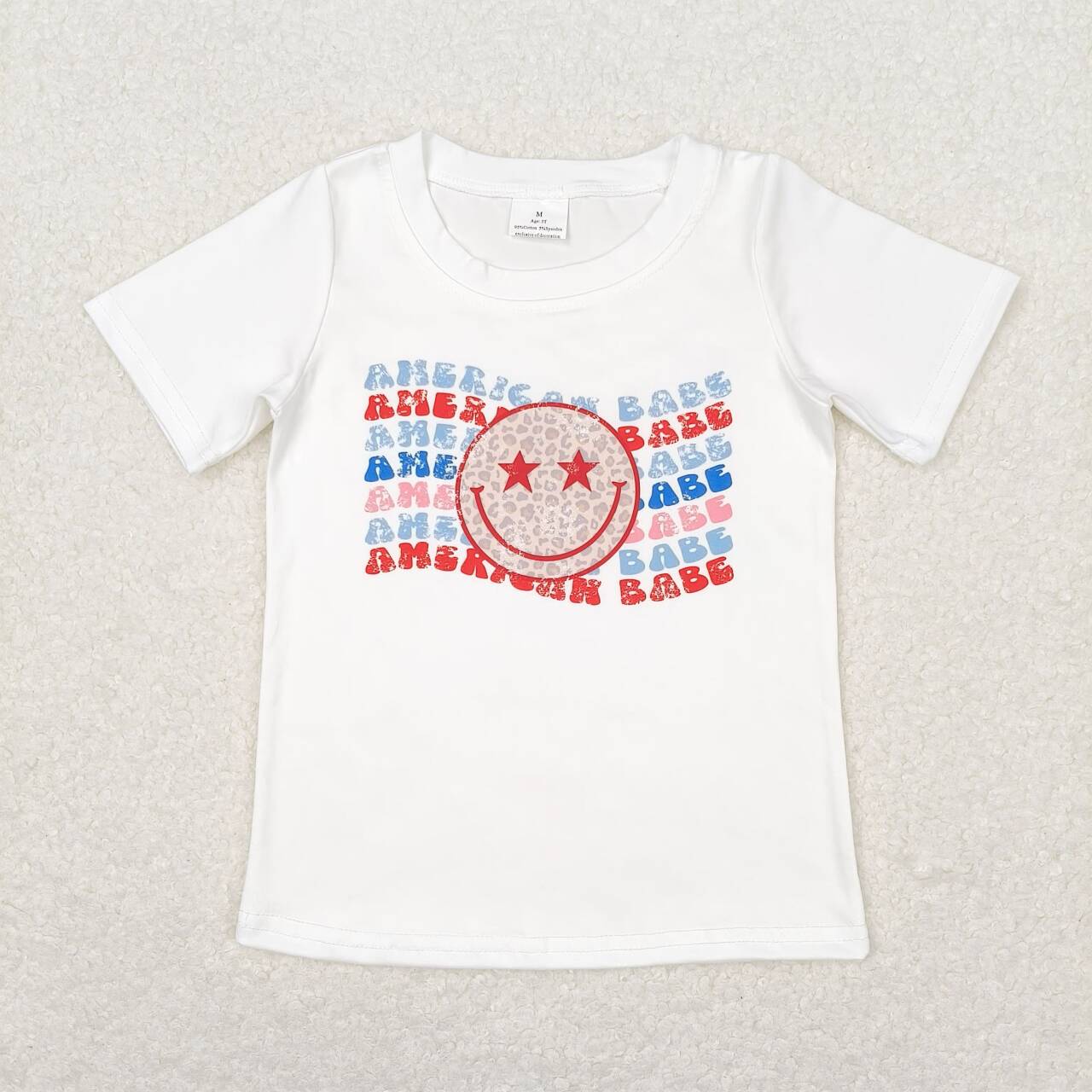 GT0502 American Babe Smiling Baby Girls 4th of July Tee Shirts Top