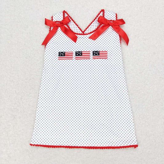 GT0599 Flag Embroidery Dots Baby Girls 4th of July Tee Shirts Top