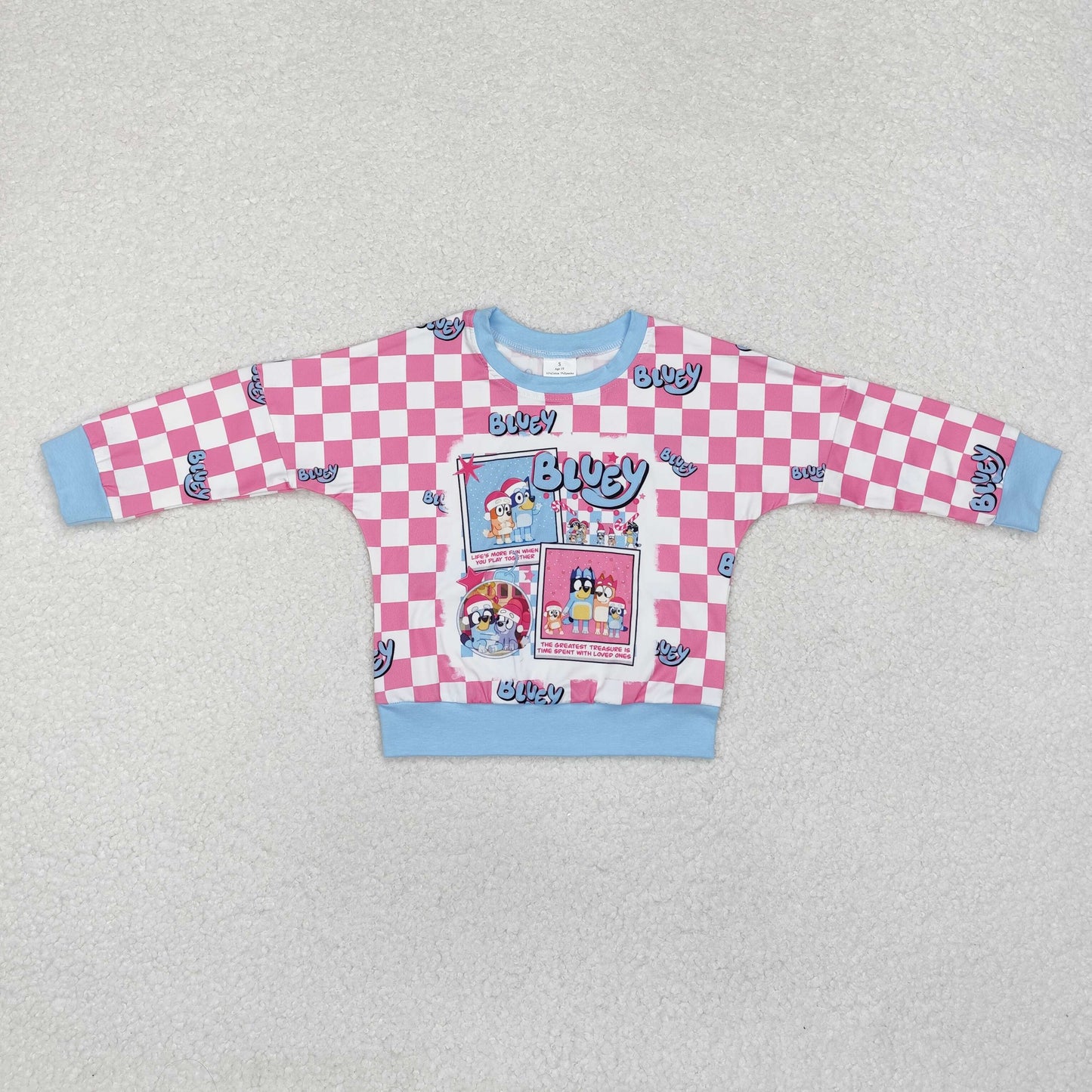 GT0732 Cartoon Dog Checkered Print Girls Christmas Tee Shirts Top