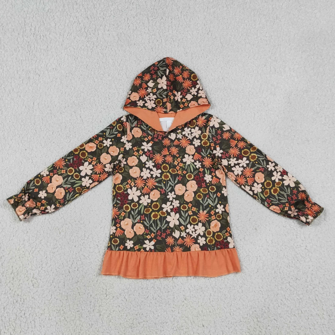 Sibling Baby Girls Flowers Pumpkins Fall Ruffle Hoodies Top