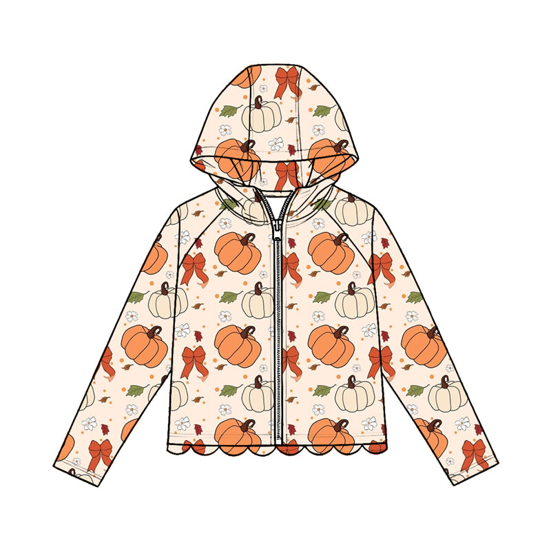 4.23 Kids Girls Pumpkin Bow Zip-up Hooded Preorder