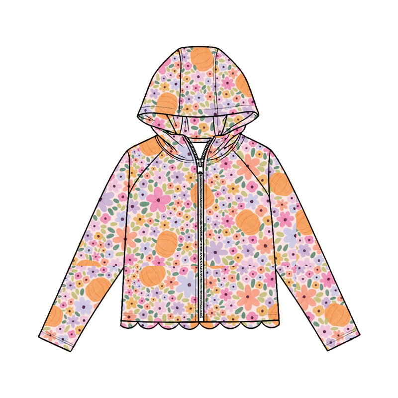 4.23 Kids Girls Pastel Floral Pumpkin Zip-up Hooded Preorder