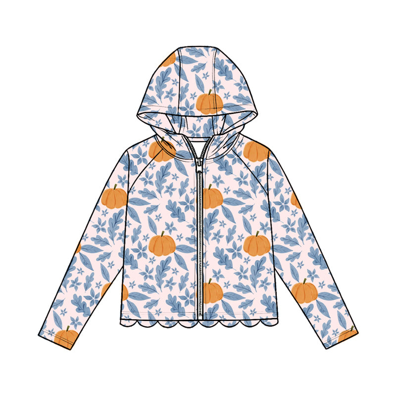 4.23 Kids Girls Blue Leaf Pumpkin Zip-up Hooded Preorder