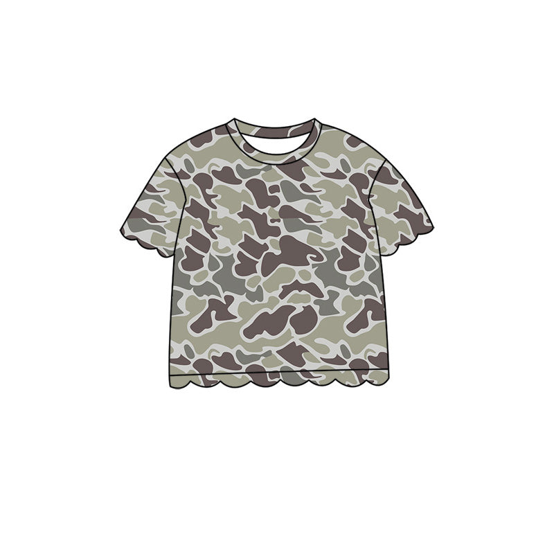 4.29 GT1677 Dark Brown Camo Baby Girls Scallop Short Sleeve T-Shirts Top