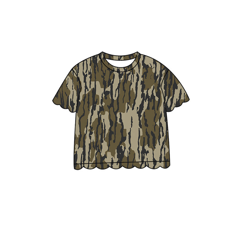 4.29 GT1678 Dark Green Camo Baby Girls Scallop Short Sleeve T-Shirts Top