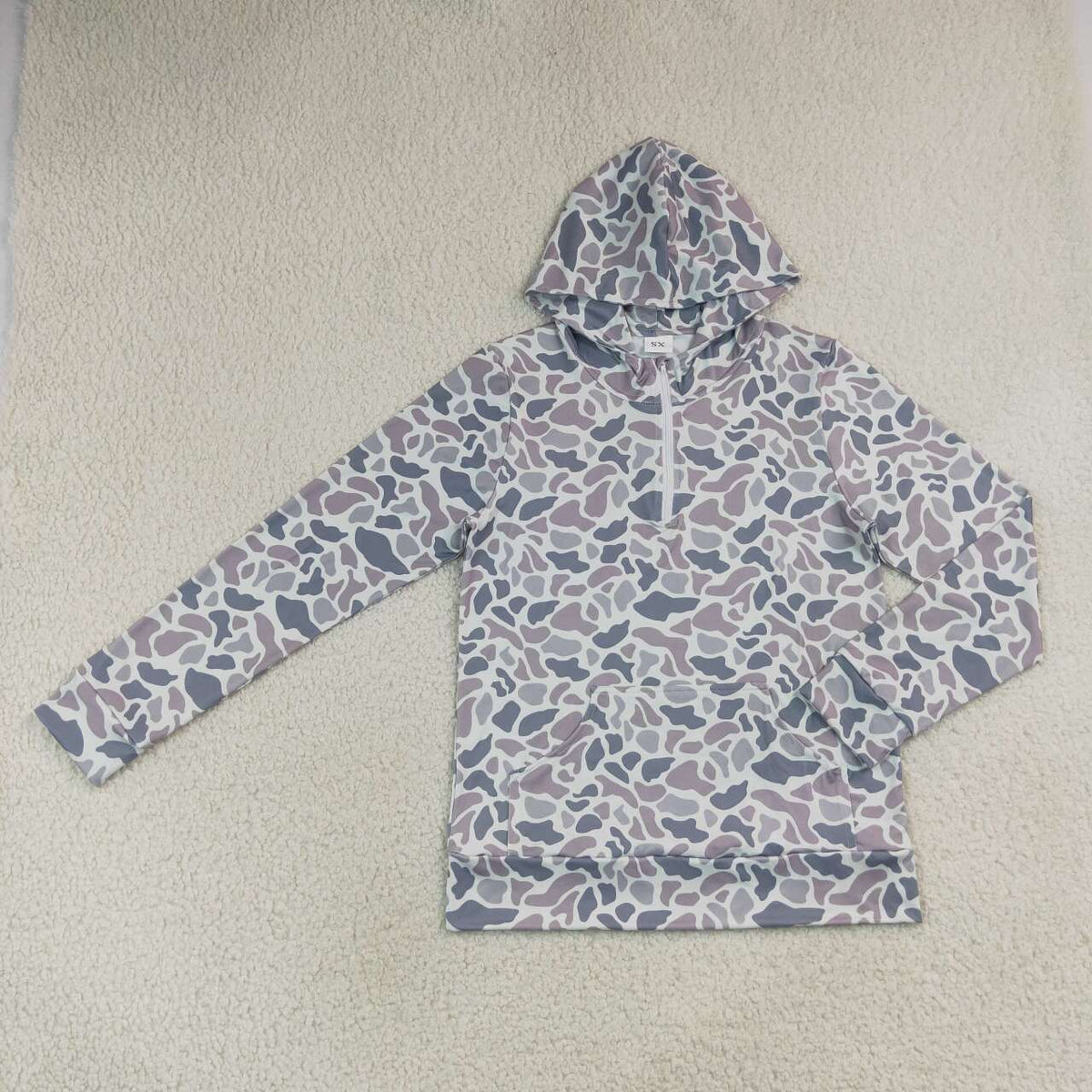 GT1708 Grey Camo Adult Women Long Sleeve Pocket Zipper Hoodie Top