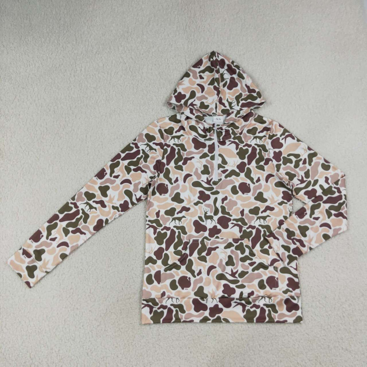 GT1711 Khaki Camo Adult Women Long Sleeve Pocket Zipper Hoodie Top