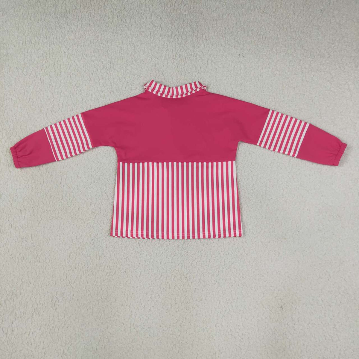 GT1715 Hot Pink Stripes Print Girls Long Sleeve Zipper Pullover Yoga Top