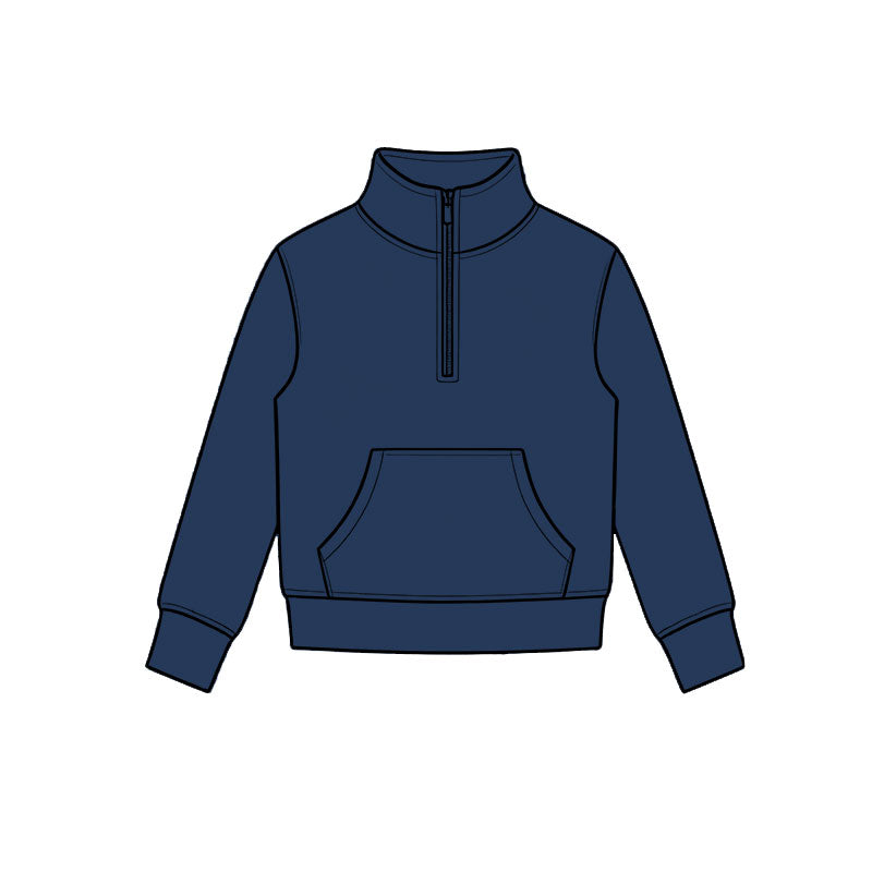 6.30 Preorder Girls Navy Zip Long Sleeve Active Pullover Top