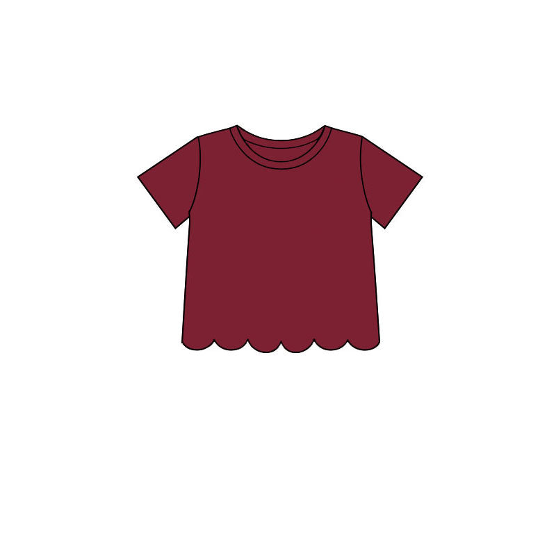 7.14 GT1774 Preorder Wine Cotton Girls Scallop Edge Short Sleeve T-shirts Top