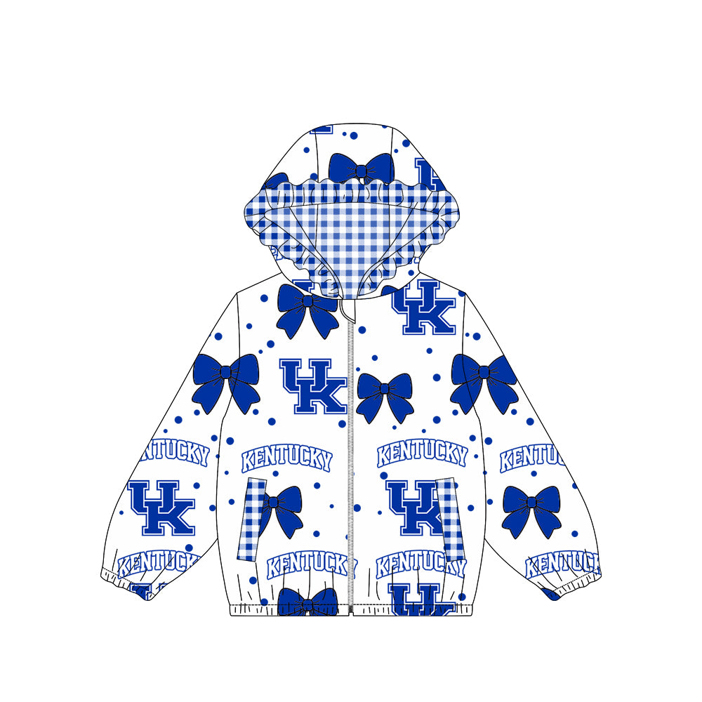 9.5 Preorder Baby Girls Sport Team Kentucky Blue Bow Gingham Trim Long Sleeve jacket