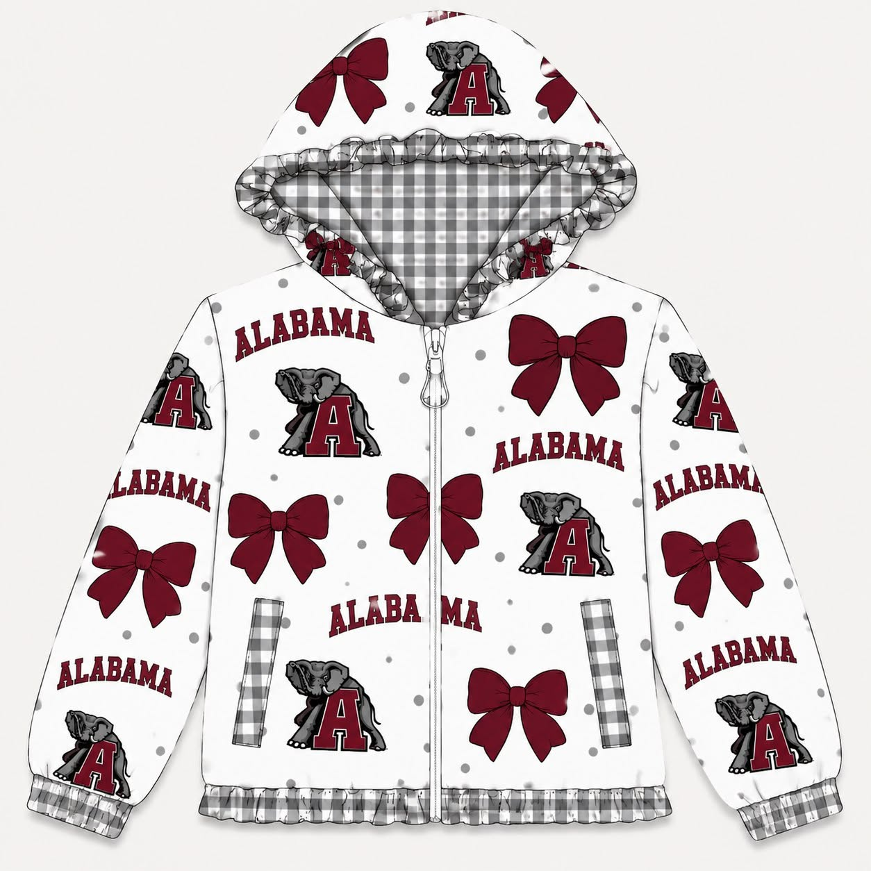 9.5 Preorder Baby Girls Sport Team Alabama Bow Gingham Trim Long Sleeve jacket