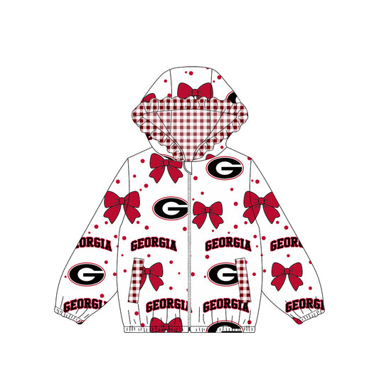 9.5 Preorder Baby Girls Sport Team Georgia Bow Gingham Trim Long Sleeve jacket