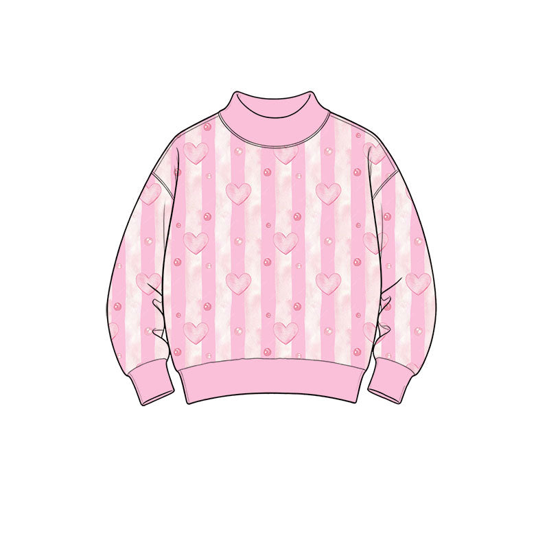 8.12 GT1837 Preorder Hearts Pink Stripes Print Girls Valentine's Day Tee Shirts Top