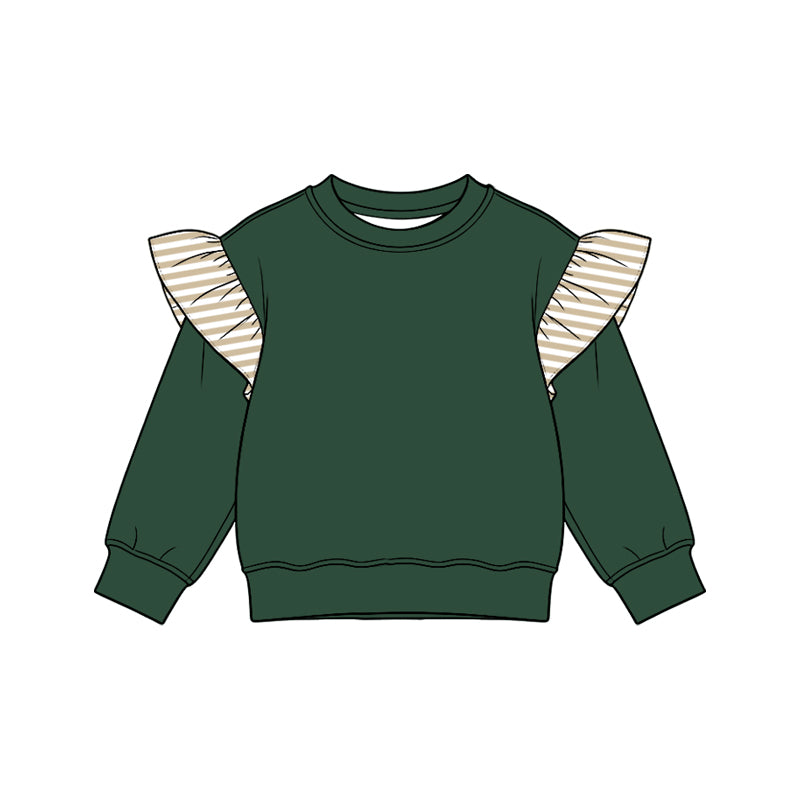 8.15 Preorder Kids Girls Khaki Flutter Sleeve Green Top
