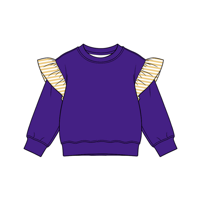 8.15 Preorder Kids Girls Yellow Striped Flutter Long Sleeve Purple Top