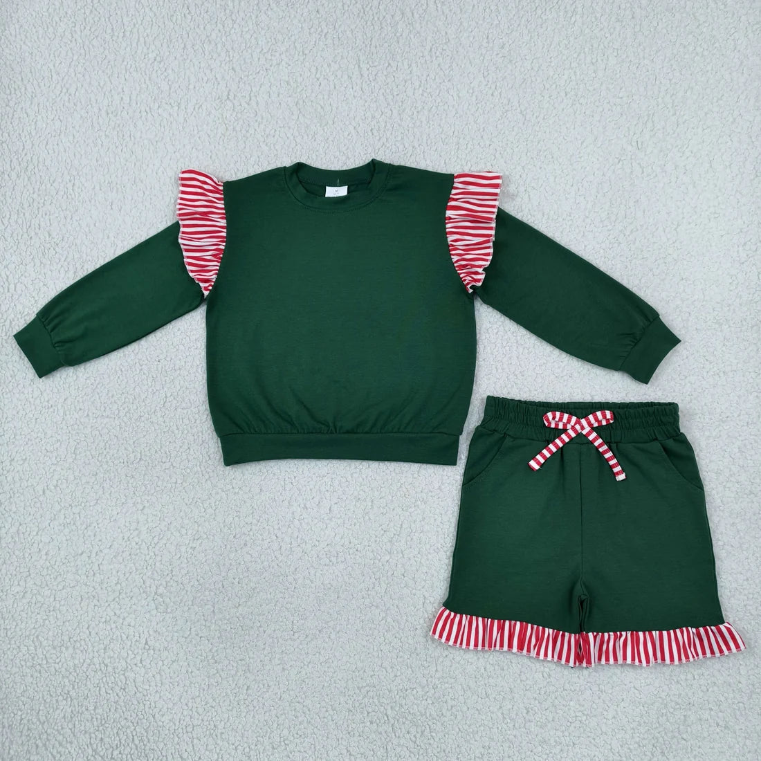 Sibling Kids Girls Green Long Sleeve Top with Pants and Shorts Outfit