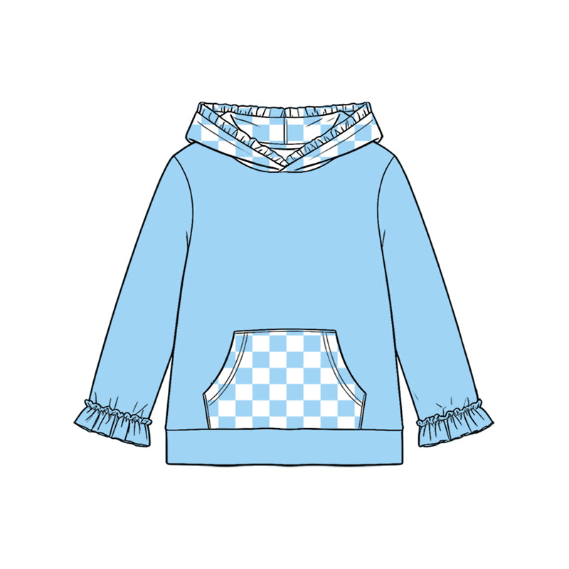 8.19 Preorder Kids Girls Blue Pocket Hoodie Top