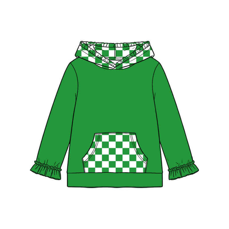8.19 Preorder Kids Girls Green Pocket Hoodie Top