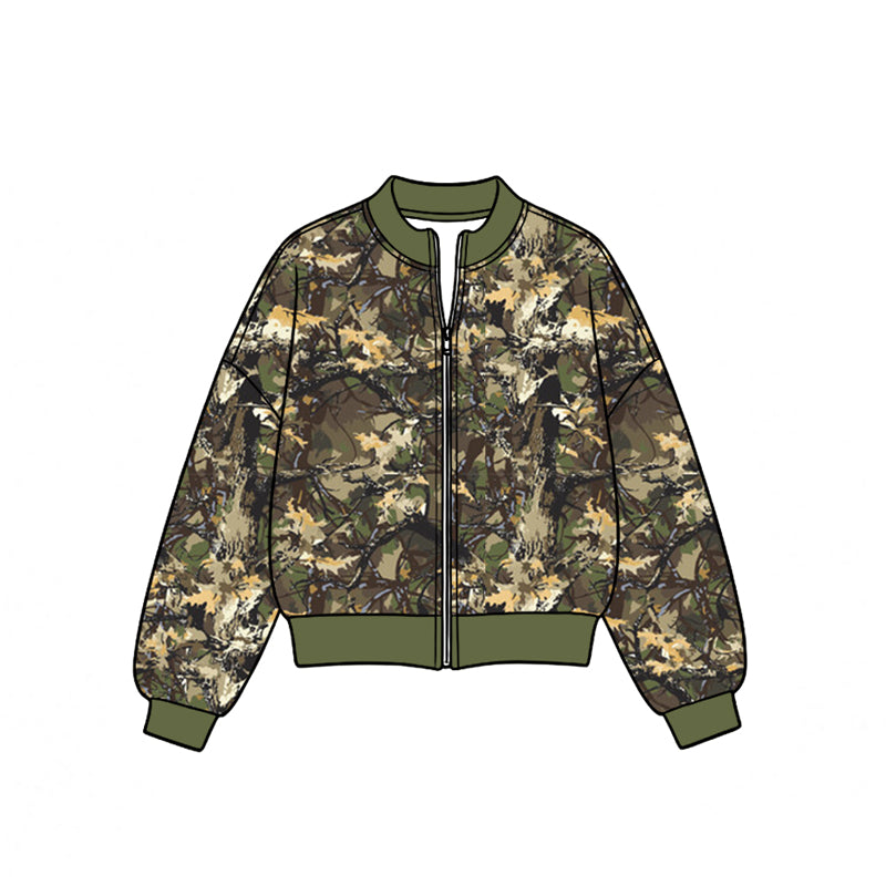 8.19 Preorder Girls Woodland Camo Print Zip‑Up Active Jacket