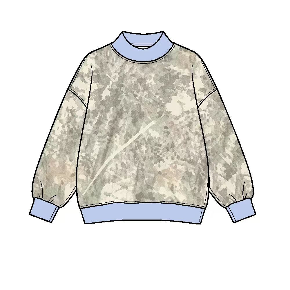 8.12 Preorder Adult Leaf Camo Active Sweatshirt Light Blue Trim