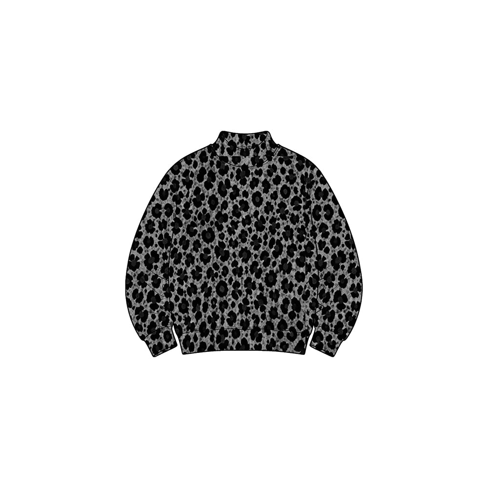 8.31 Preorder GT1904 Baby Girls Black Leopard Long Sleeve Mock Neck Top