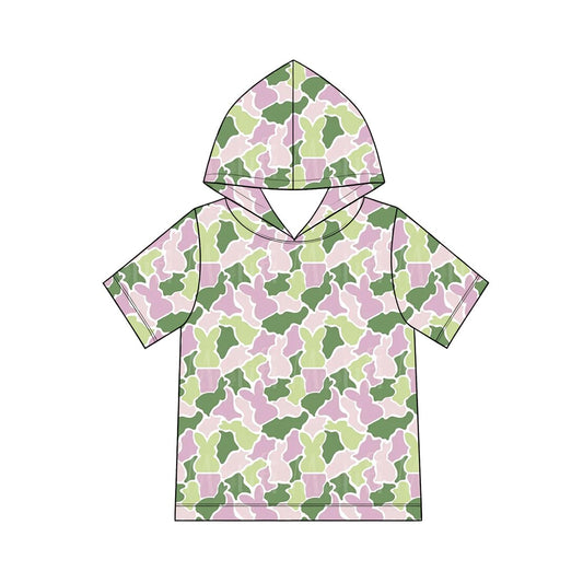 9.3 GT1918 Preorder Baby Boys Easter Pink Bunny Green Camo Short Sleeev Hoodie Top